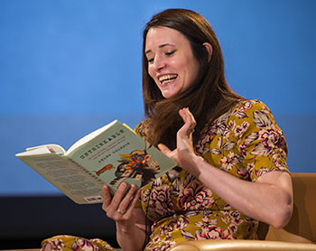 Helen Thomson reading from her book.