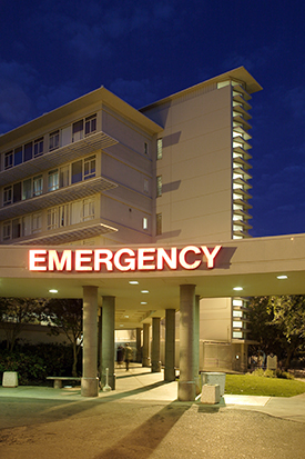 Emergency room sign outside a hospital.