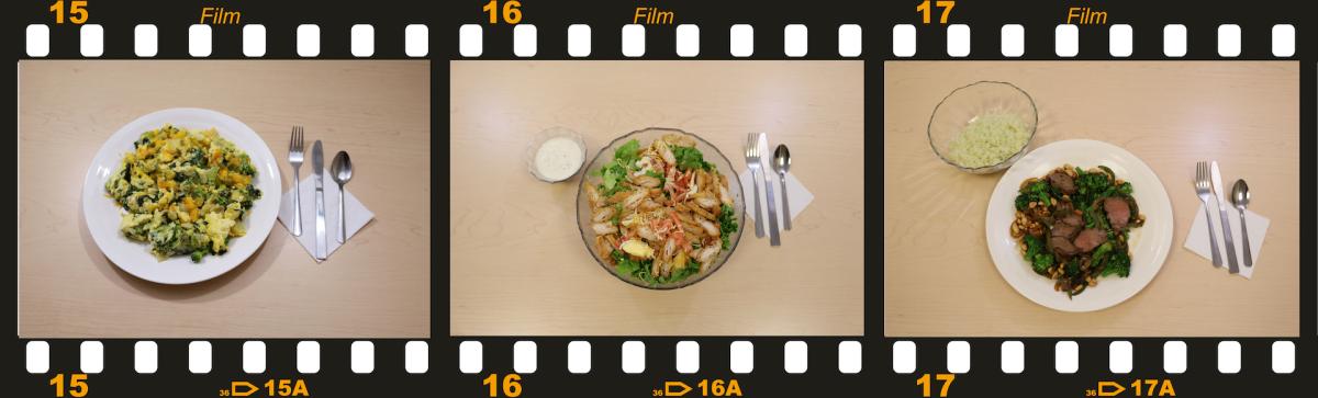 Film strip showing ketogenic breakfast lunch and dinner meals