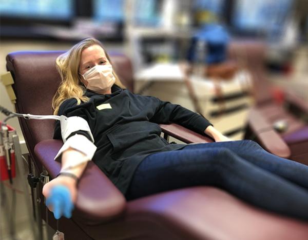 Kristen Bogacki donates blood for the first time