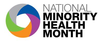logo for national minority health month with a multicolored wheel