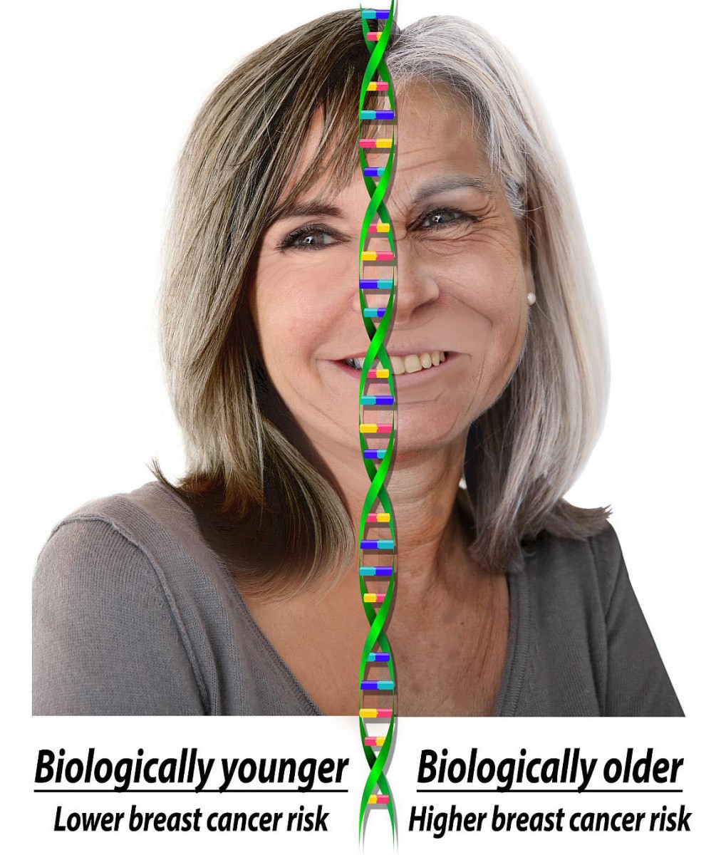composite picture of a younger and older woman with a DNA strand overlaid on top
