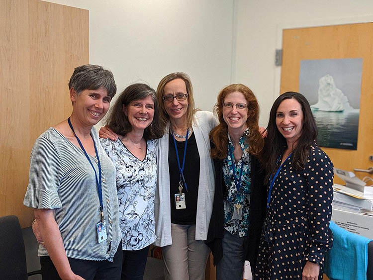 Eva Dombi, M.D., Trish Whitcomb, R.N., Brigitte Widemann, M.D., Andrea Gross, M.D., and Andrea Baldwin, C.R.N.P., of the Pediatric Oncology Branch at NCI.