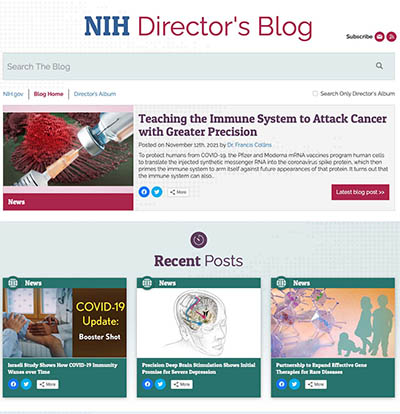 web page showing the NIH Director's Blog