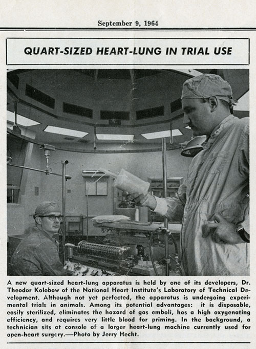 NIH record article on Dr. Kolobow's disposable heart-lung device