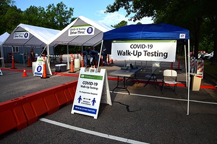 walk-up COVID-19 testing stations at the at the National Institute of Environmental Health Sciences campus in North Carolina