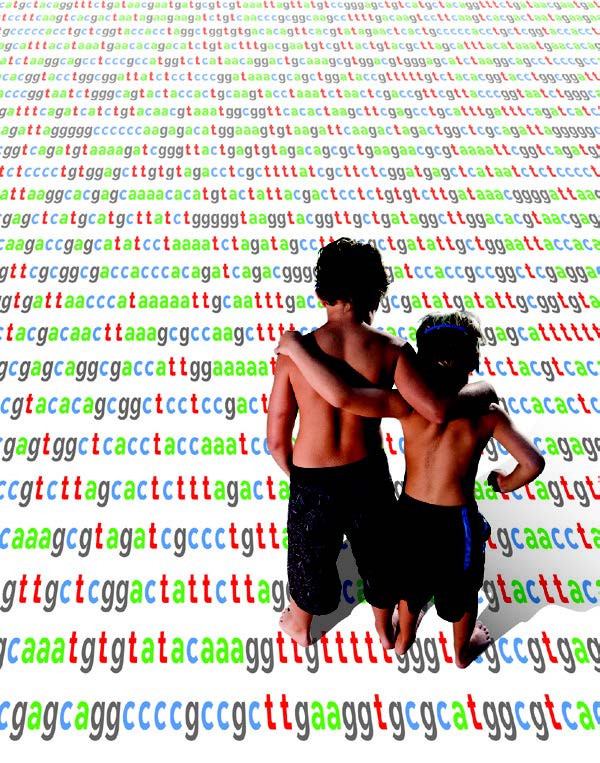 two young boys looking down at the genetic code