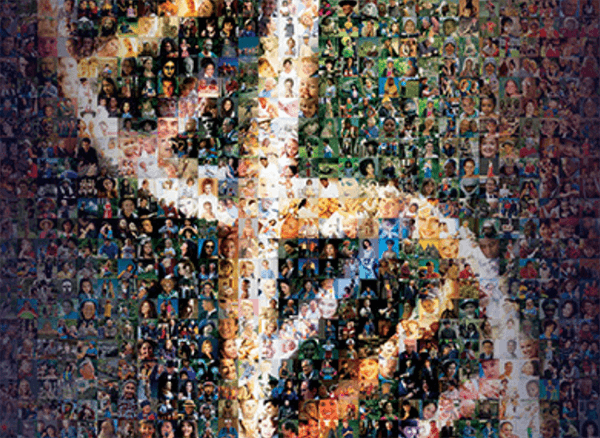  DNA double helix made up of small pictures of people