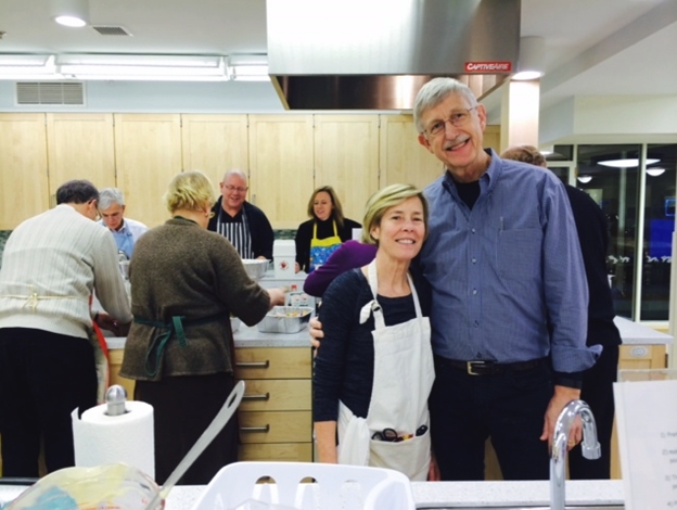 Francis Collins and wife Diane volunteer to make dinner for patients and their families at The Children’s Inn at NIH.
