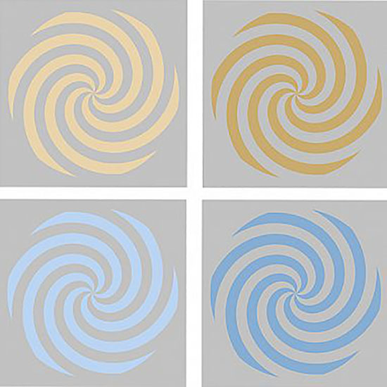 Colored stimuli in yellow (top) and blue (bottom). Light luminance level versions are on the left; dark versions on the right.