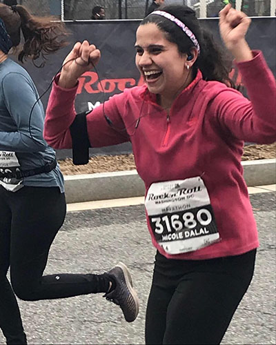 Nicole Dalal at the finish line at the Rock n Roll marathon