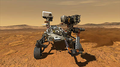 Mars rover on the surface of Mars