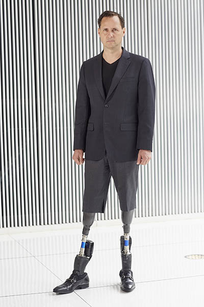 Hugh Herr standing on his artificial legs