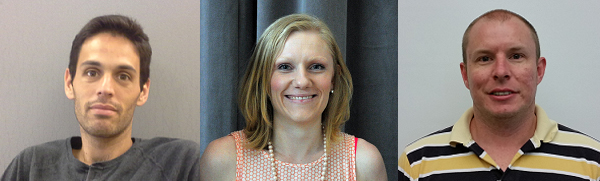 A headshot of Dr. Erez Eitan. He wears a grey sweater. A headshot of Dr. Sarah Mitchell, in front of a photographic backdrop. She is smiling, and wearing an orange and white shirt with a necklace. And a headshot of Dr. Peter Sykora. He wears a yellow and blue striped polo shirt.