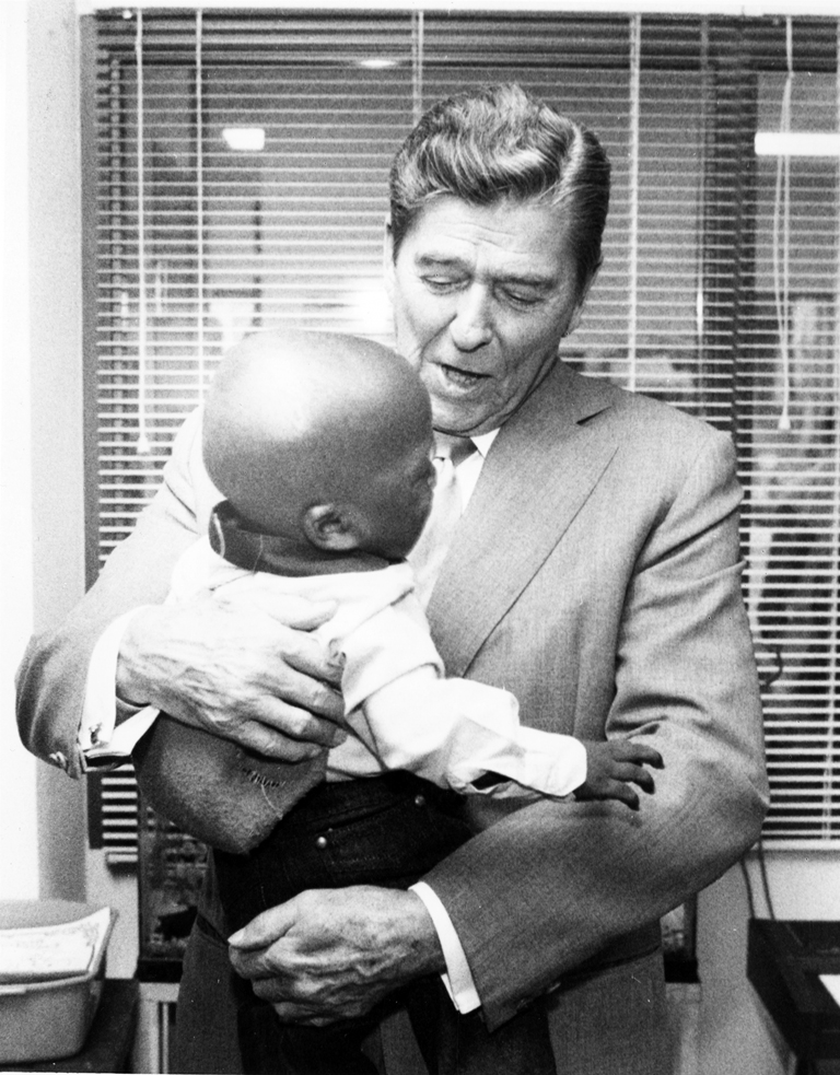 President Ronald Reagan at NIH with AIDS patient