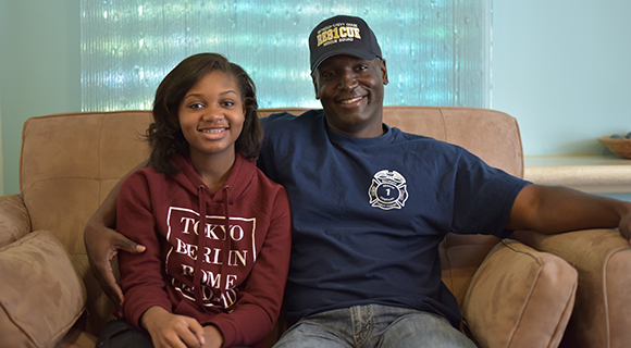 Terran (left) and her father, Terrence, at the Children's Inn at NIH