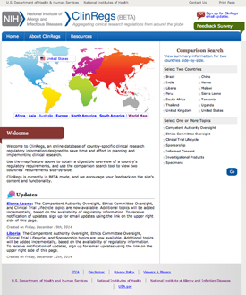screen shot of ClinRegs Web page