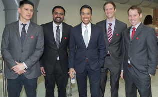 Sanjay Gupta (center) and four aspiring neurosurgeons