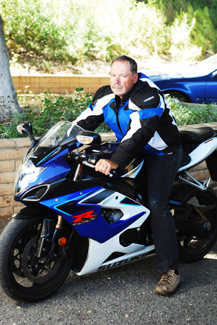 P{hilip Bourne on his motorcycle