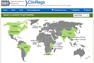 screen shot from CliRegs web page showing world map