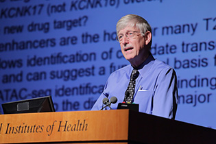 NIH Director Francis Collins standing at a podium.