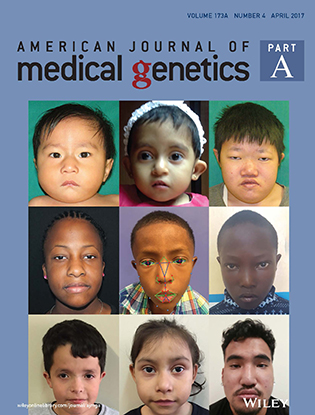 cover of &quot;American Journal of Medical Genetics&quot; showing nine faces of children with various facial deformities