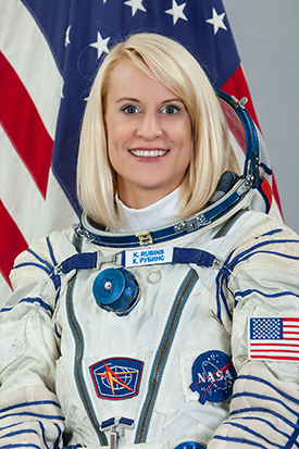 Kate Rubins in her astronaut suit.