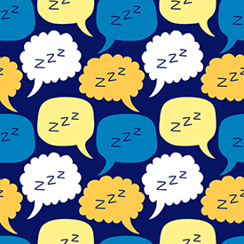  cartoon of a dozen speech bubbles with zzz in each