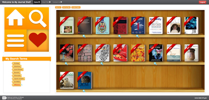 journals with covers showing displayed on bookshelves