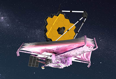Webb telescope with mirrors unfolded