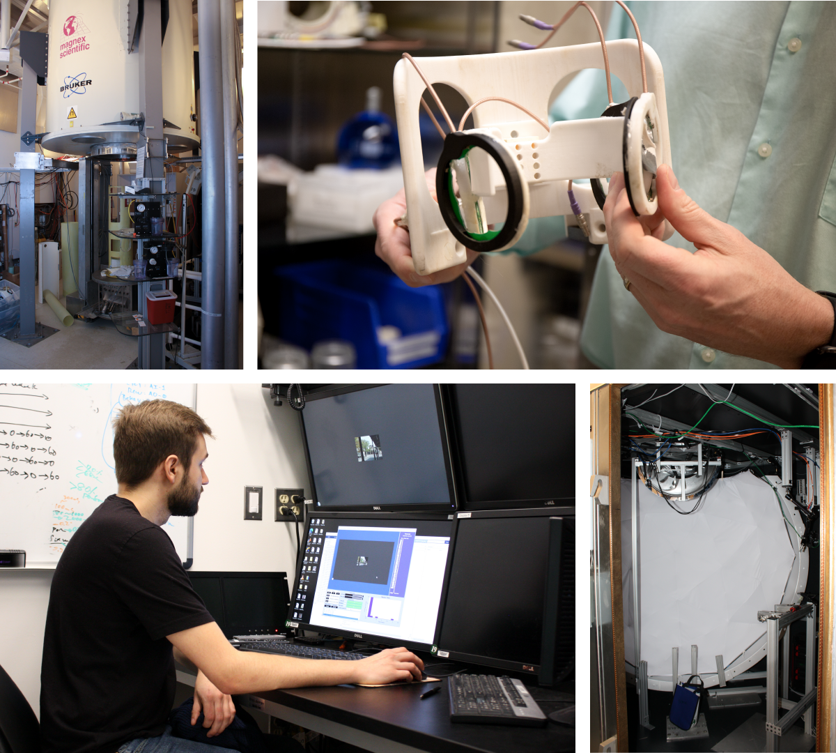 Collage of MRI and electrophysiology equipment.