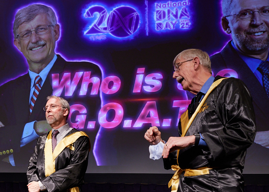 Francis Collins and Eric Green compete in a GOAT competition in boxing robes