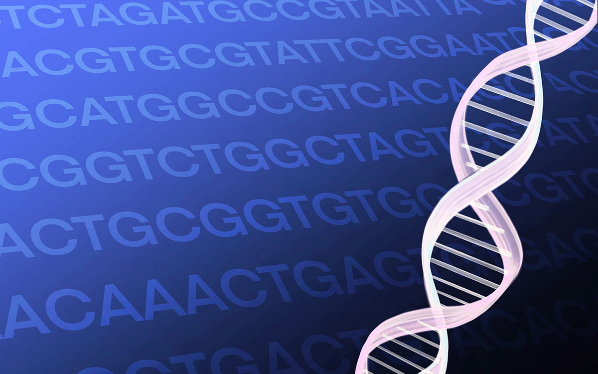 DNA molecule next to letters representing DNA nucleotides