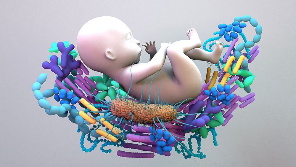 baby sleeping on a bed of microbes