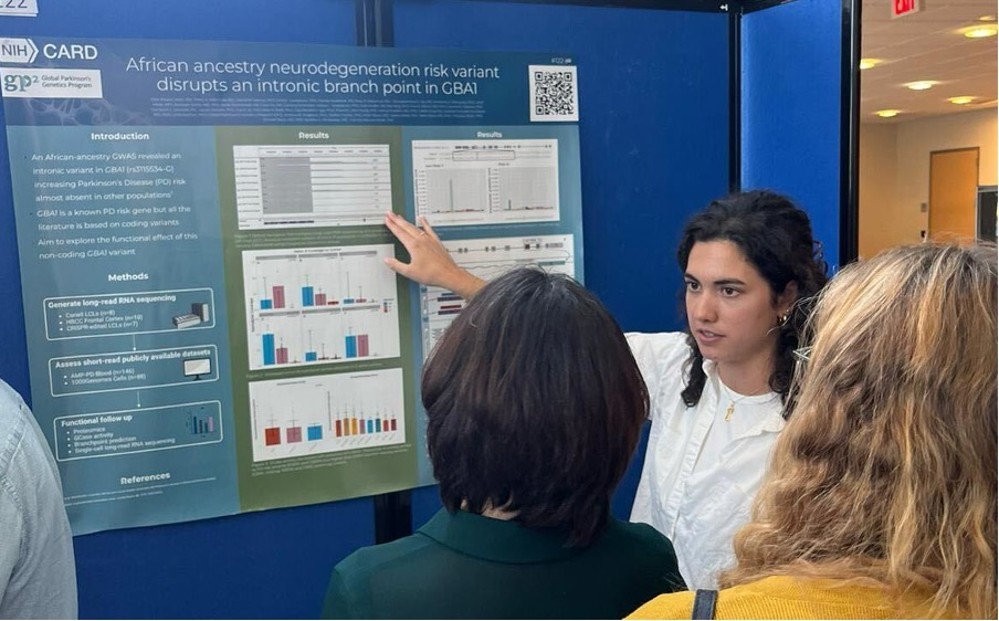 Pilar Alvarez Jerez presents her research on GBA1 at an NIH poster session