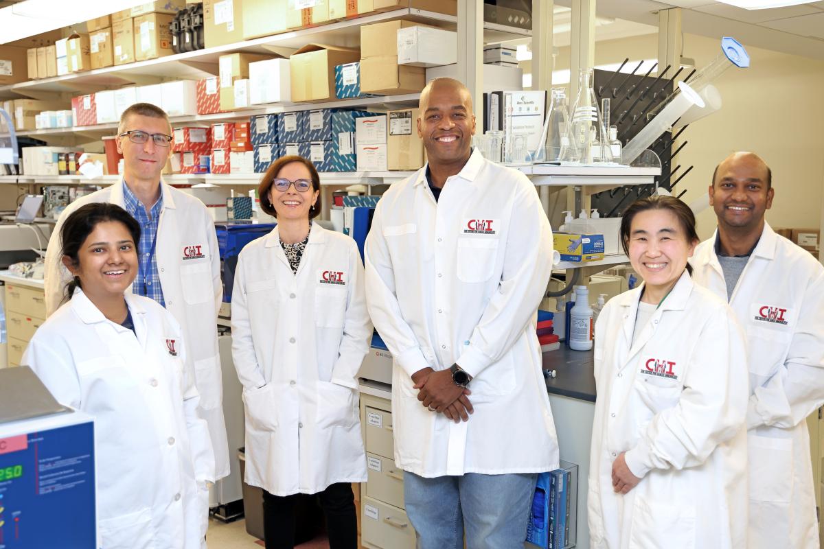 group of 6 people in a lab