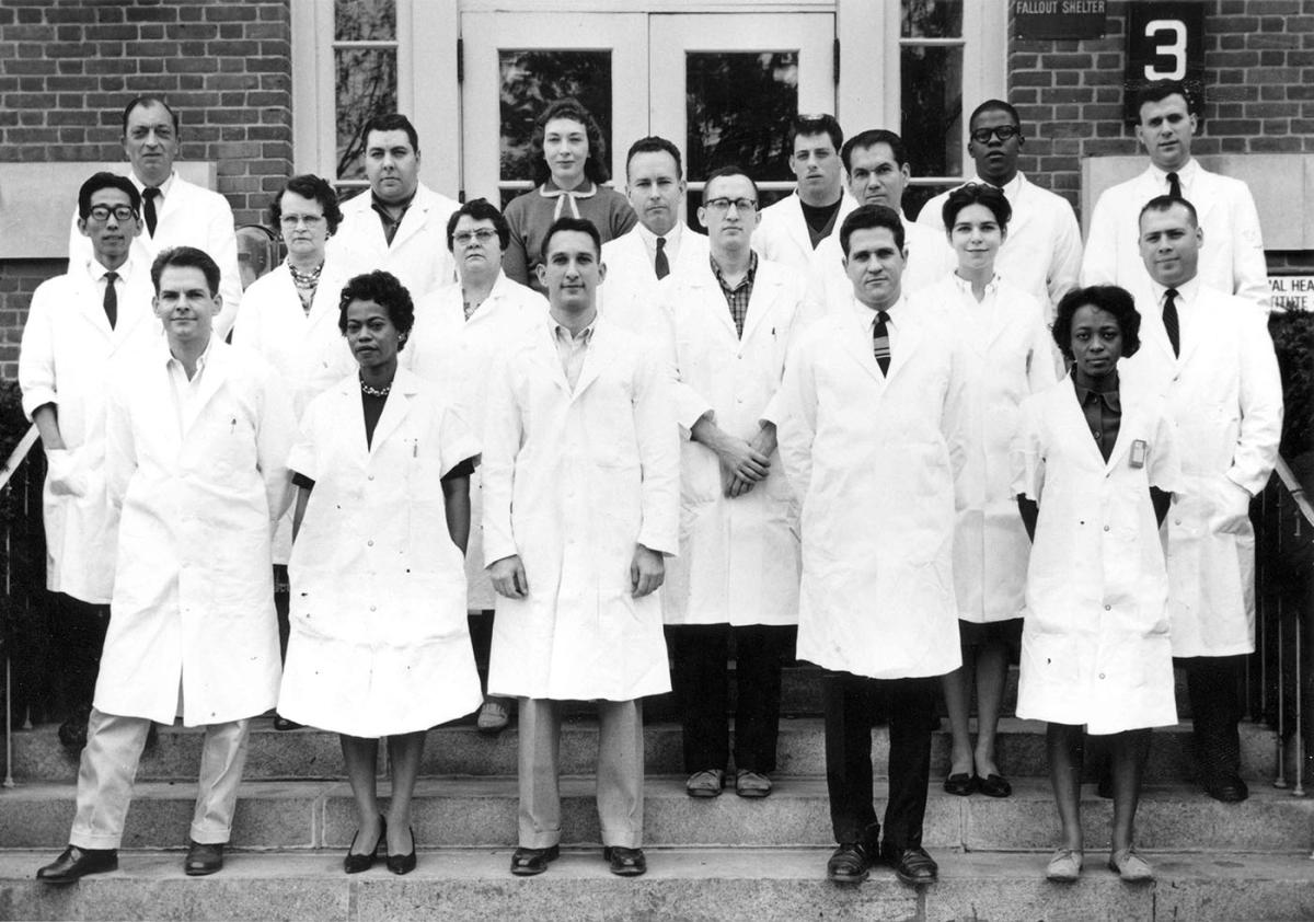 group photo from 1963 of the Laboratory of Biochemistry at the National Heart Institute, which would later become the National Heart, Lung, and Blood Institute (NHLBI)