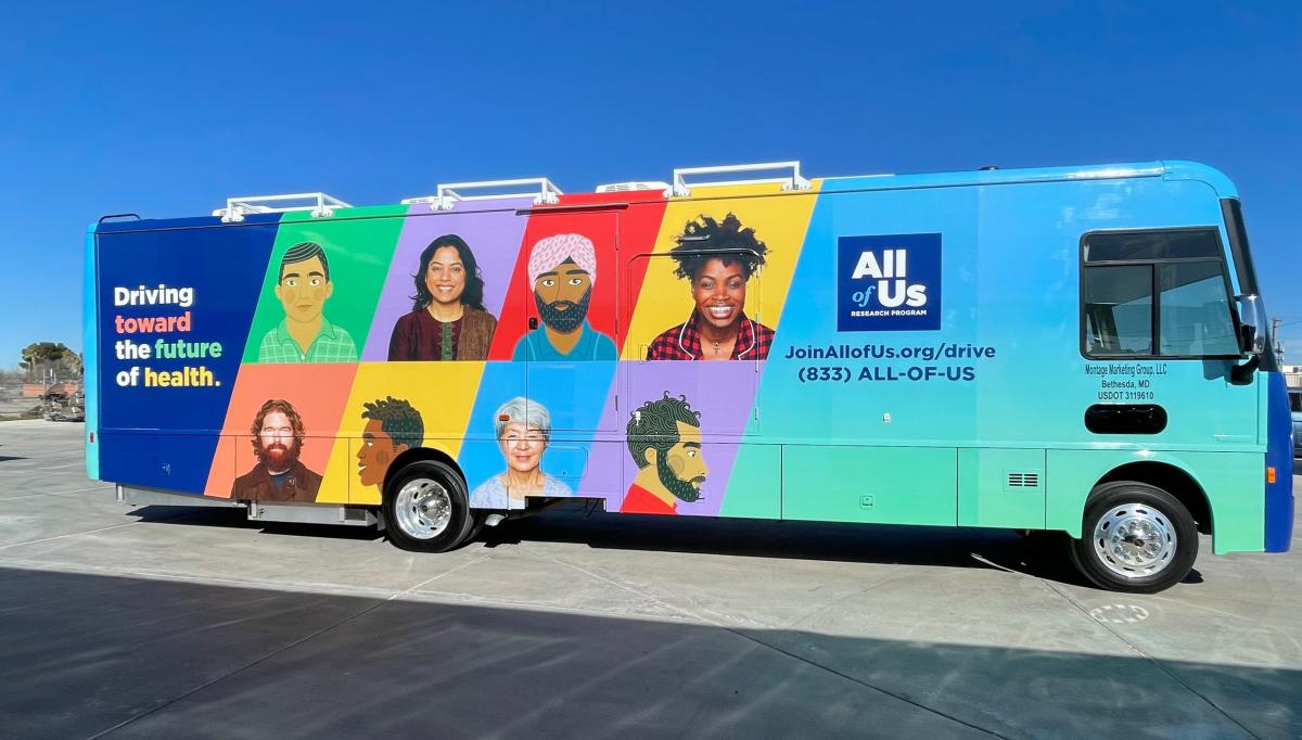 colorful van with portraits painted on the side