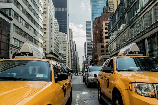 taxi cabs in a city street