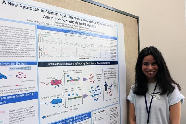 IRP postbac fellow Sophia Martinez with her poster at Postbac Poster Day