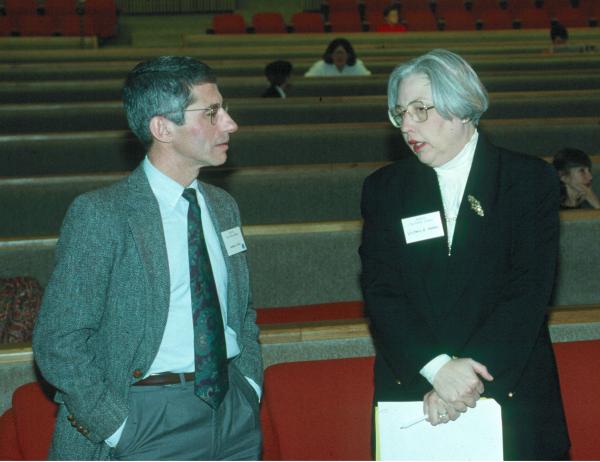 Anthony Fauci and Victoria Harden speaking together 