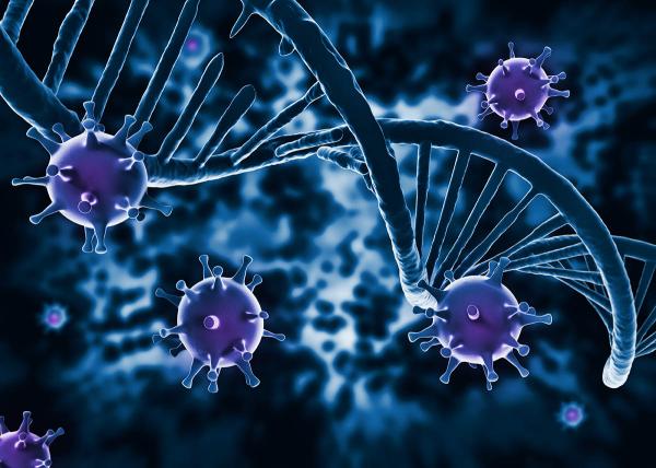 DNA molecule surrounded by viruses