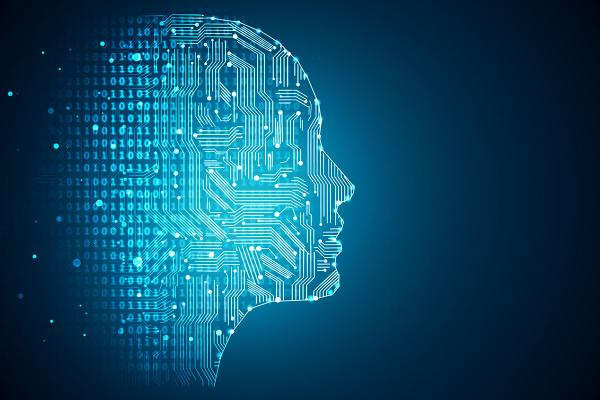 human head made up of microchip circuits