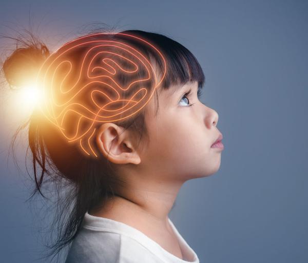 young girl with glowing brain
