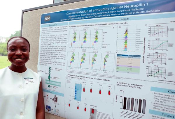 IRP postbac fellow Angel Obiorah with her research poster