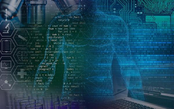 human body covered with computer code