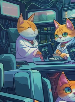 illustration of cats in lab coats