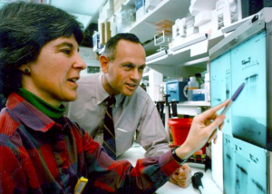 Photo of Anita Roberts and Michael Sporn at a computer screen