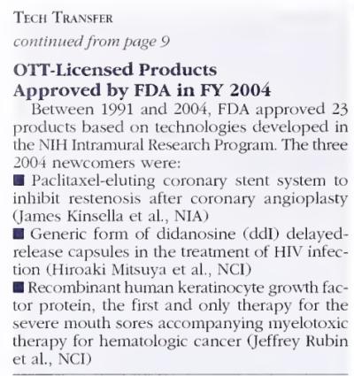 clip from a 2005 Catalyst article reporting on FDA-approved NIH technologies