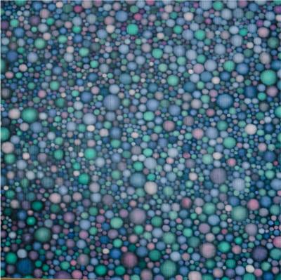 painting of bule green and purple spheres